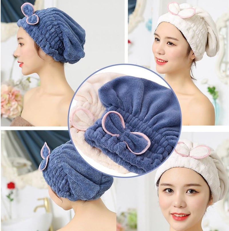 Jseng 2PC Microfiber Hair Drying Caps, Extrame Soft & Ultra Absorbent, Fast Drying Hair Turban Wrap Towels Shower Cap for Girls and Women - Image 2
